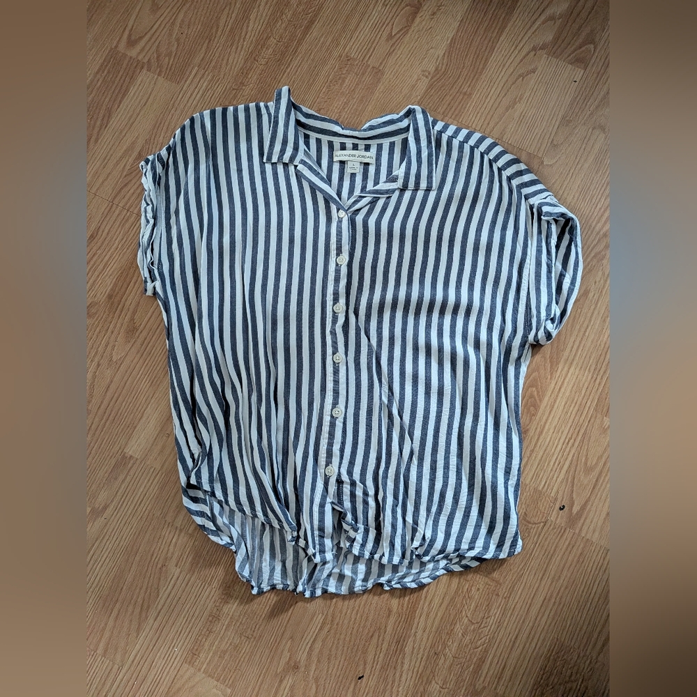 Navy Striped Button-Down Women's Shirt